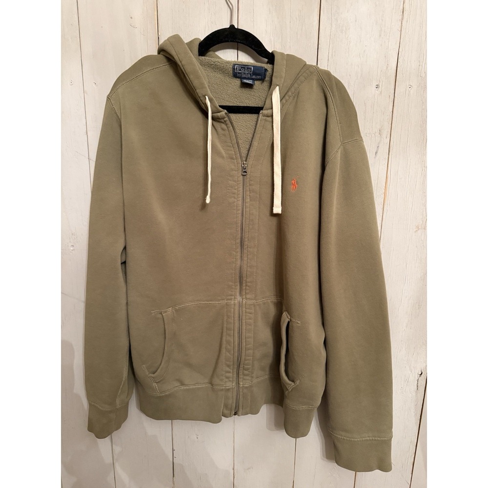 Polo Ralph Lauren Men Heavy Knit Full Zip Hoodie Olive Green Orange Pony XXL B10